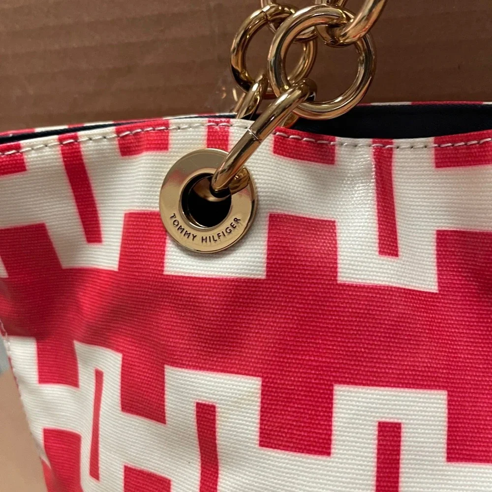 Tommy Hilfiger H Monogram Hot‎ Pink & White Commuter Bag Purse Tote NWOT